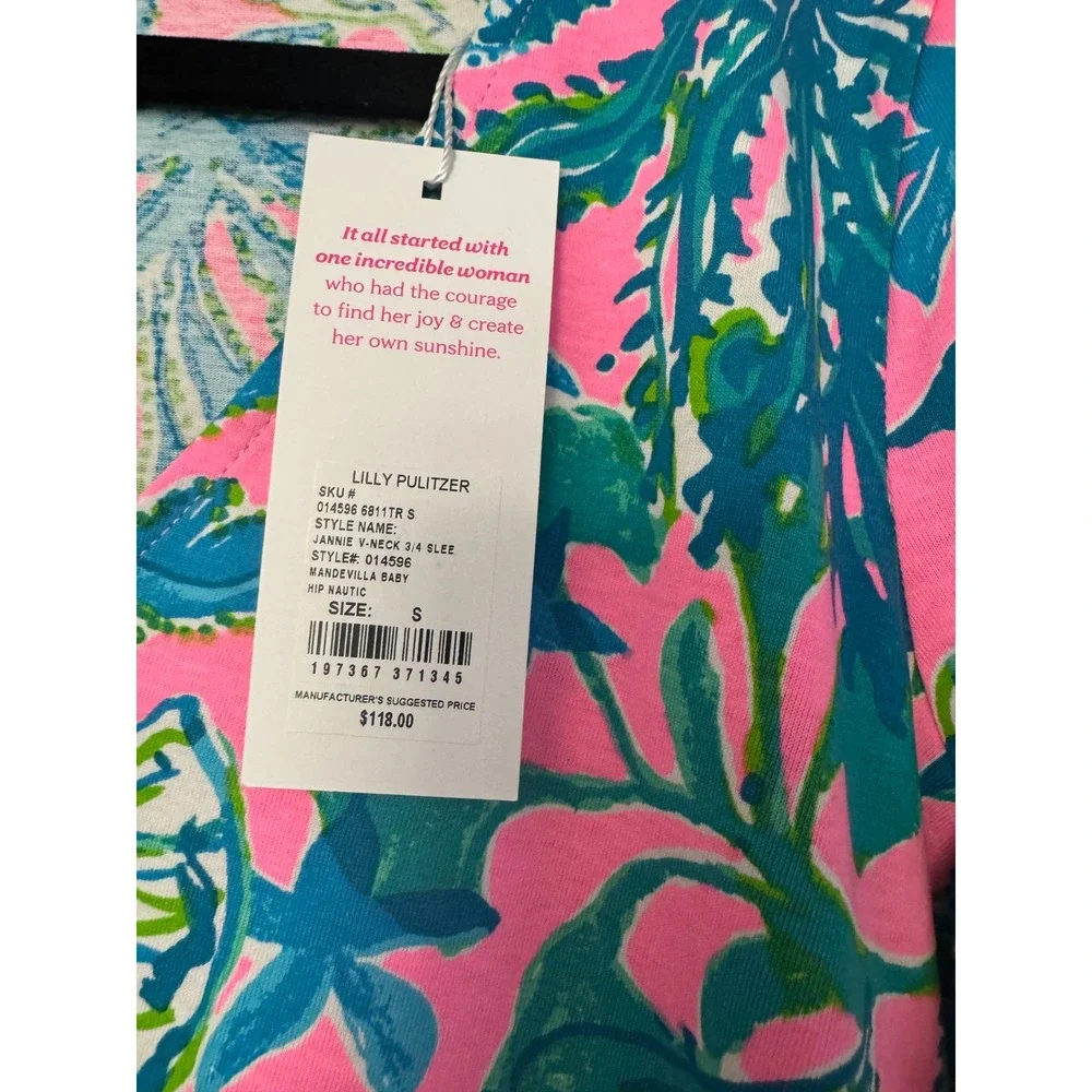 Lilly Pulitzer‎ Pink Green Print Bell Sleeves Mini Dress Size Small Cotton NWT